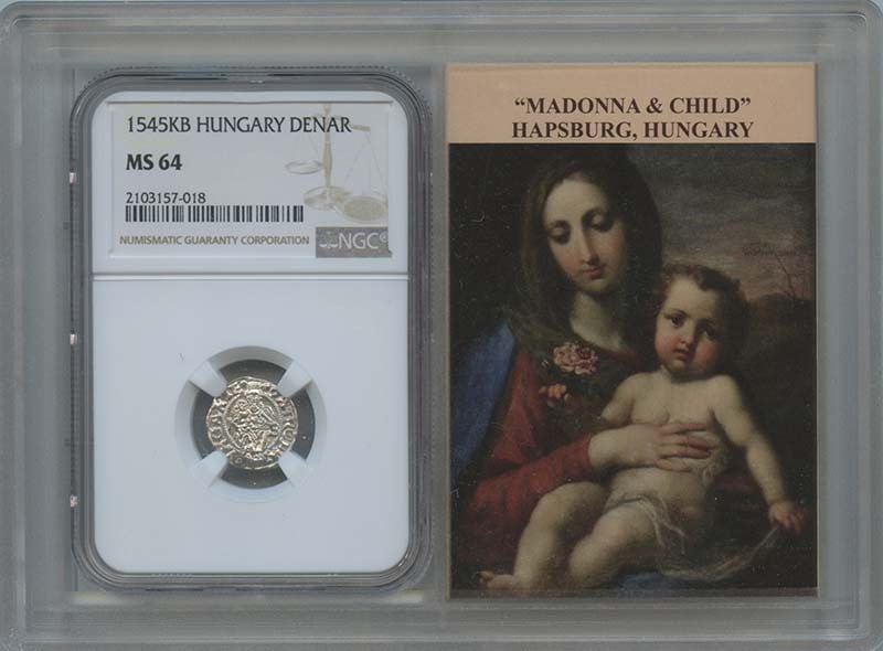 1545 Hapsburg Hungary Denar NGC MS64 Uncirculated Coin: 1545 Hapsburg Hungary Denar NGC MS64 Uncirculated Coin This stunning Hapsburg Hungary Denar is graded MS64 by NGC, showcasing its exceptional quality and uncirculated condition. This coin is not only