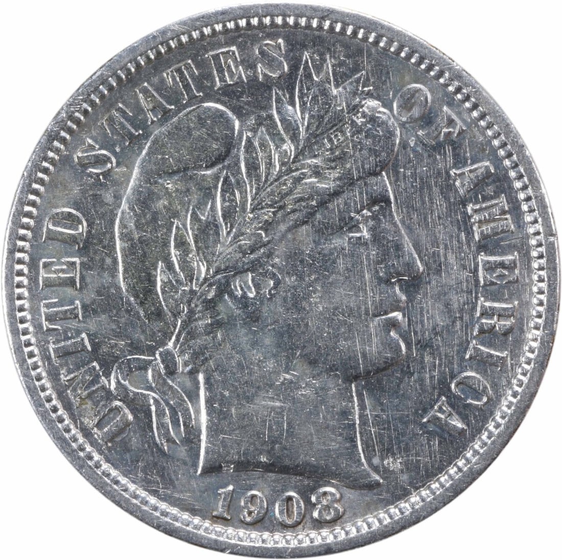 1908-S Barber Silver Dime AU Uncertified 90% Silver Coin (1 of 2)