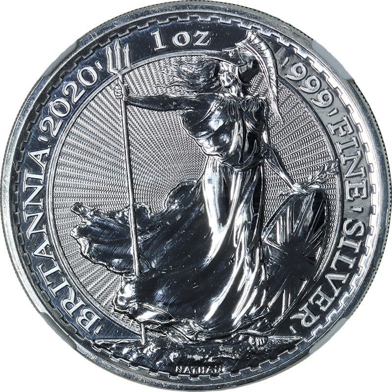 NGC MS69 2020 United Kingdom 2 Pound Silver Britannia 1 oz Radial Sunburst Coin (1 of 4)