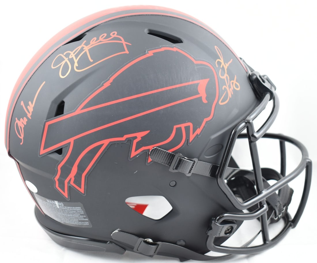 Bills Eclipse Speed Full Size Helmet Signed by Kelly Thomas Reed JSA Authenticated: Bills Eclipse Speed Full Size Helmet Signed by Kelly Thomas Reed JSA Authenticated This full-size Eclipse Speed Authentic helmet features original autographs from Jim Kelly, Thurman Thomas, and Andre