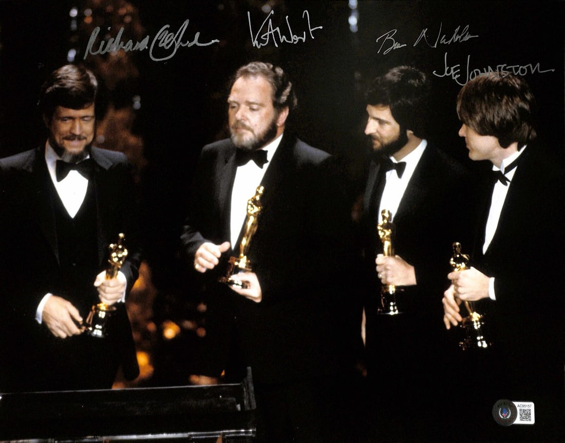 Rare 11x14 Signed Photo by Raiders of the Lost Ark Oscar Winners Beckett LOA: Rare 11x14 Signed Photo by Raiders of the Lost Ark Oscar Winners Beckett LOA This rare 11x14 photograph from 'Raiders of the Lost Ark' features the autographs of the Oscar-winning ILM team responsible