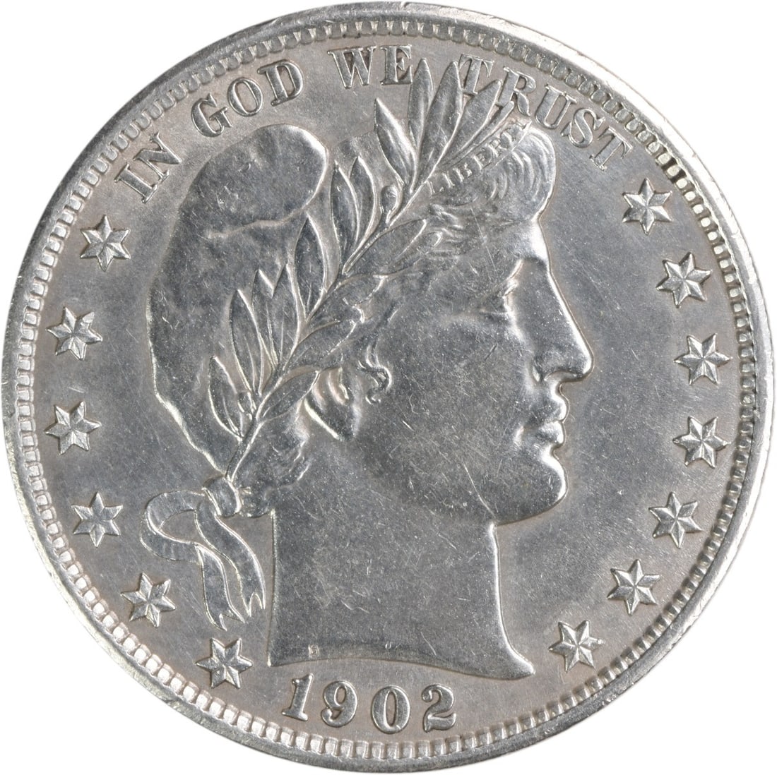 1902 Barber Silver Half Dollar 50C AU Circulated 90% Silver Coin: 1902 Barber Silver Half Dollar 50C AU Circulated 90% Silver Coin This 1902 Barber Silver Half Dollar is a remarkable piece for collectors, featuring a grade of About Uncirculated (AU). Minted in Phila