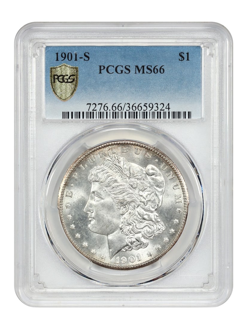 PCGS MS66 1901-S Morgan Silver Dollar Scarce San Francisco Mint: PCGS MS66 1901-S Morgan Silver Dollar Scarce San Francisco Mint This 1901-S Morgan Dollar is certified by PCGS with a grade of MS66, indicating it is in uncirculated condition. Struck at the San Franc