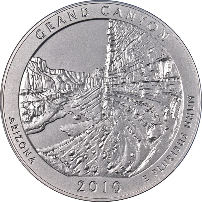 2010 Grand Canyon ATB 5oz Silver Coin NGC SP70 Early Release: 2010 Grand Canyon ATB 5oz Silver Coin NGC SP70 Early Release This 2010-P Grand Canyon National Park America the Beautiful (ATB) coin is struck from 5 ounces of .999 fine silver. Certified by NGC as SP