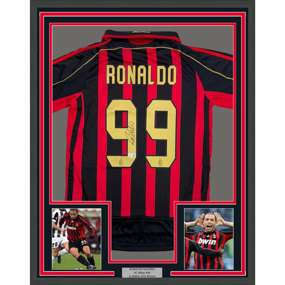 Framed Autographed Ronaldo Nazario AC Milan Jersey with BAS COA (1 of 2)