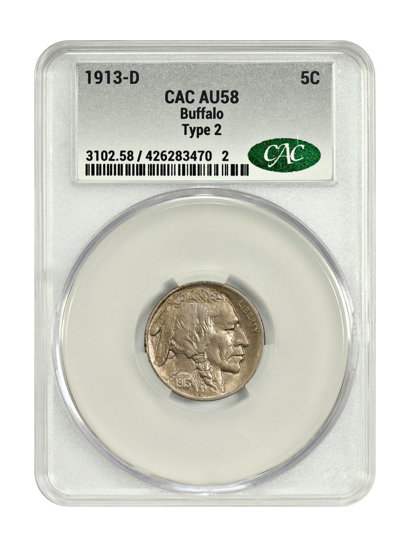 CACG AU58 1913 Denver Buffalo Nickel Five Cent Type 2 (1 of 4)
