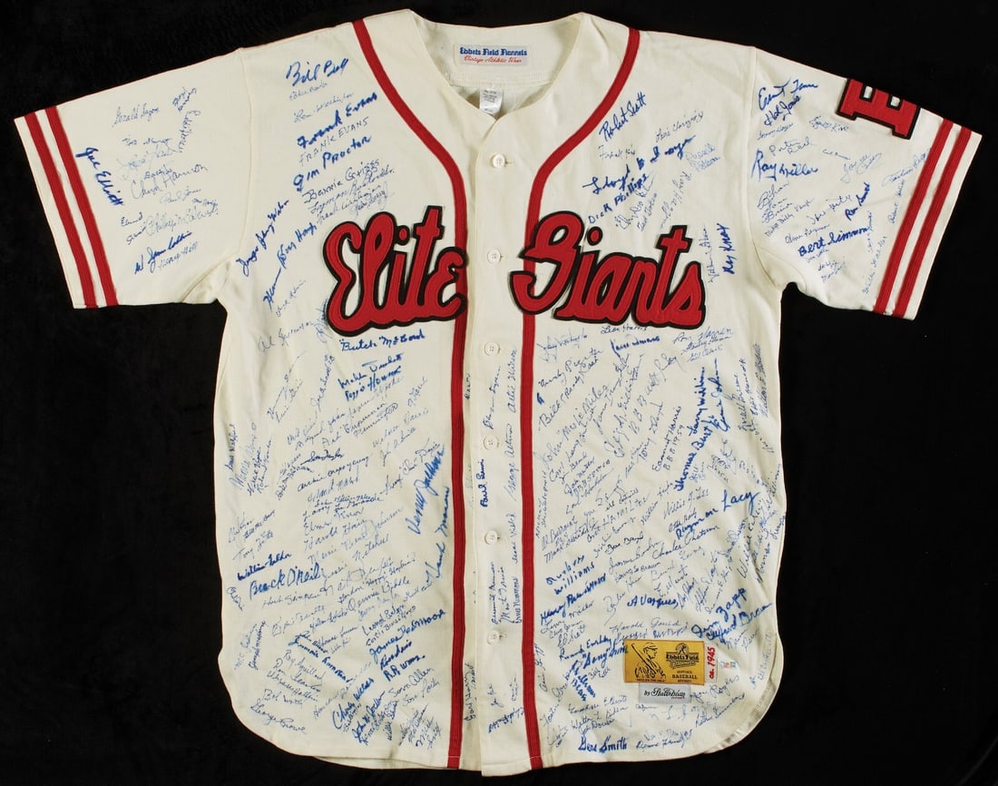 Stall & Dean Elite Giants Jersey Over 200 Signed Negro League Legends JSA: Stall & Dean Elite Giants Jersey Over 200 Signed Negro League Legends JSA Celebrate the rich history of baseball with this extraordinary Stall & Dean Elite Giants flannel jersey, signed by over 200 le