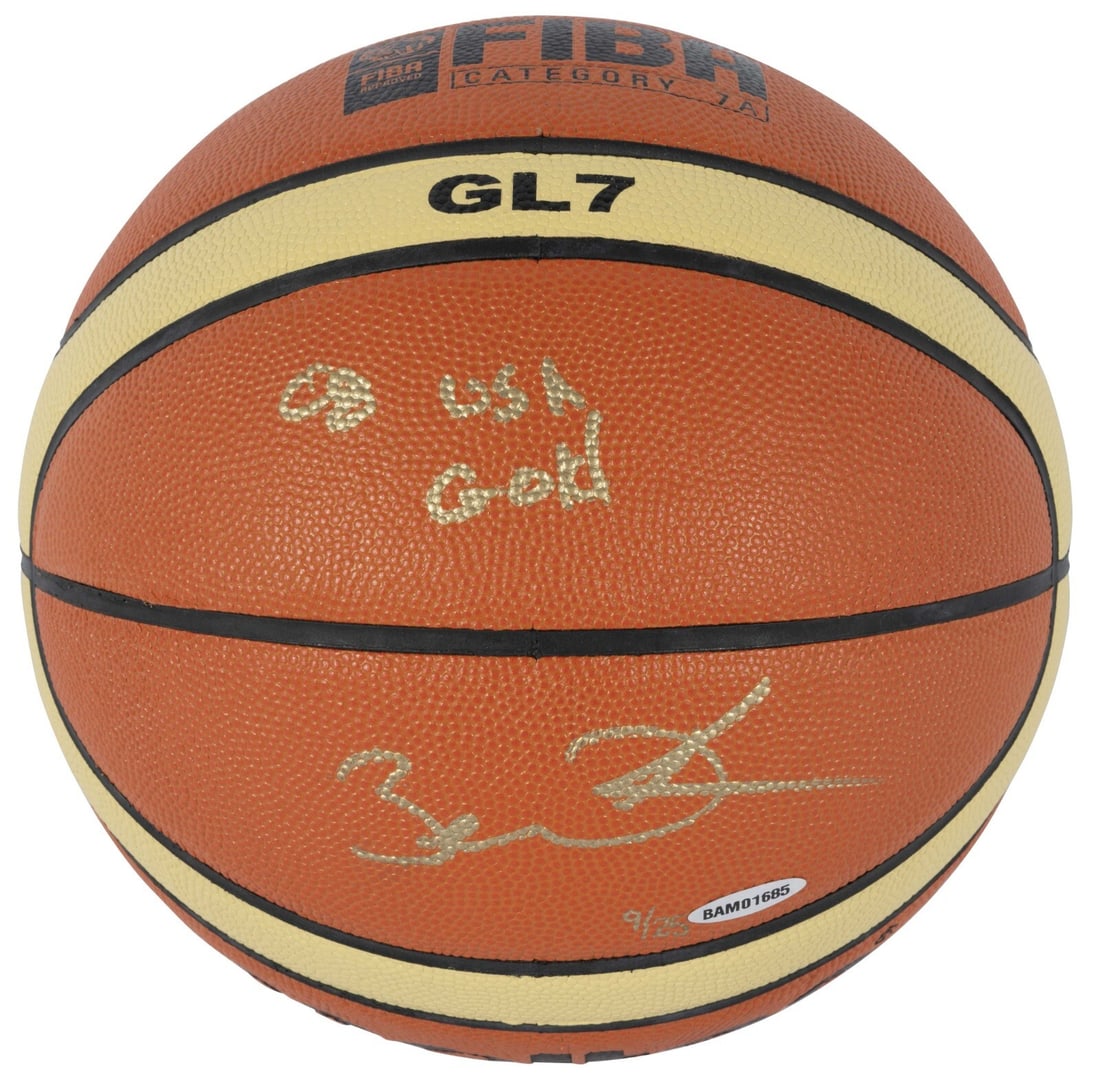 Dwyane Wade Signed 2008 USA Gold FIBA Basketball with UDA COA #9/25: Dwyane Wade Signed 2008 USA Gold FIBA Basketball with UDA COA #9/25 Celebrate Dwyane Wade's iconic career with this signed official FIBA basketball from the 2008 USA Gold medal team. This unique piece