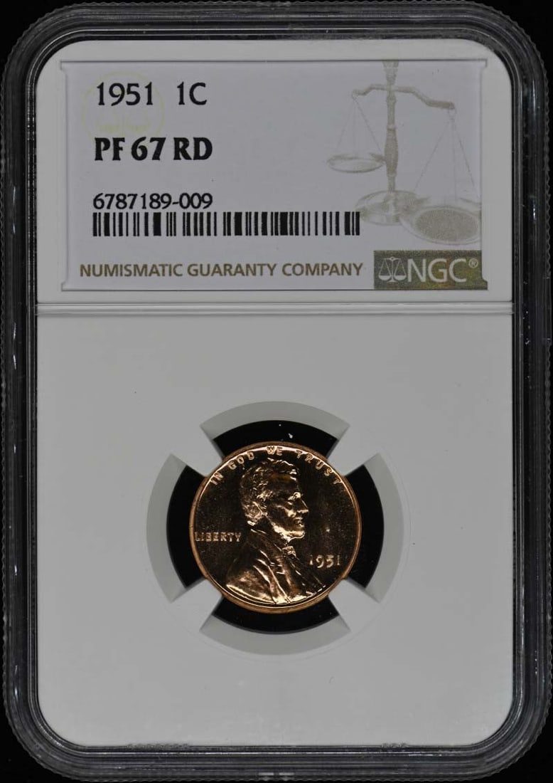 1951 Lincoln Cent Proof NGC PR67RD Philadelphia Mint: 1951 Lincoln Cent Proof NGC PR67RD Philadelphia Mint This 1951 Wheat Reverse Lincoln Cent is a spectacular example of numismatic artistry, certified by NGC with a grade of PR67RD. Struck in Philadelph