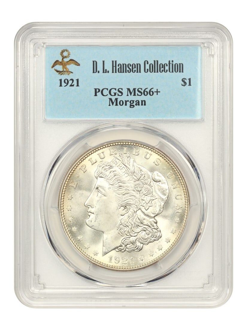 1921 Morgan Dollar PCGS MS66+ Light Golden-Tan Gem: 1921 Morgan Dollar PCGS MS66+ Light Golden-Tan Gem This stunning 1921 Morgan Dollar is graded MS66+ by PCGS, showcasing its uncirculated condition. It features a light golden-tan hue, with remarkably