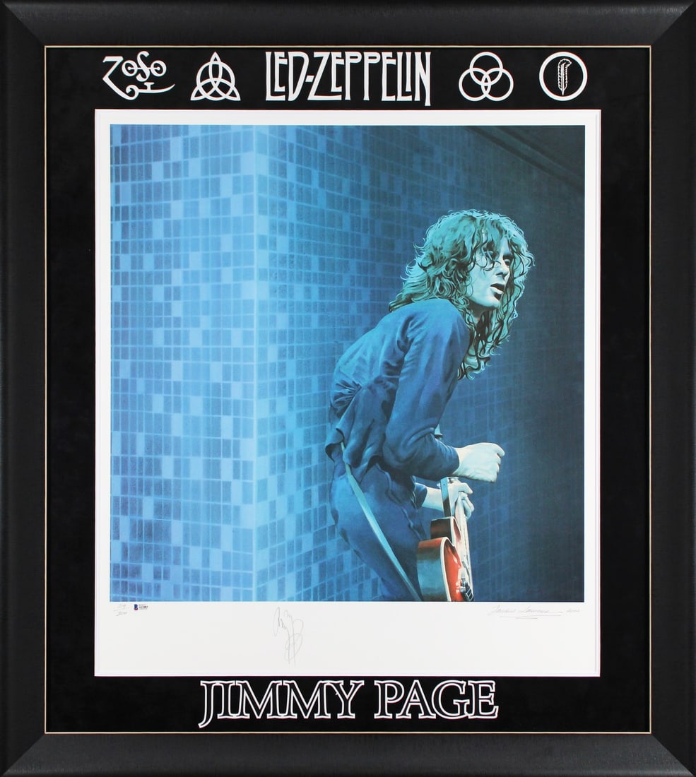 Jimmy Page Signed Framed 30x33 Print LE 219/300 Beckett COA (1 of 3)
