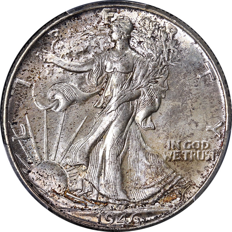 1946-P Walking Liberty Half Silver PCGS MS66 Uncirculated Coin: 1946-P Walking Liberty Half Silver PCGS MS66 Uncirculated Coin This 1946-P Walking Liberty Half Dollar, certified by PCGS with a grade of MS66, showcases excellent luster and a strong strike, making i