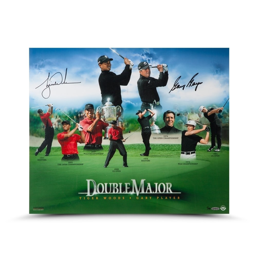 Tiger Woods Gary Player Signed 20x24 Photo Upper Deck Authenticated: Tiger Woods Gary Player Signed 20x24 Photo Upper Deck Authenticated This stunning 20" x 24" photo features the signatures of golf legends Tiger Woods and Gary Player, celebrating their illustrious car