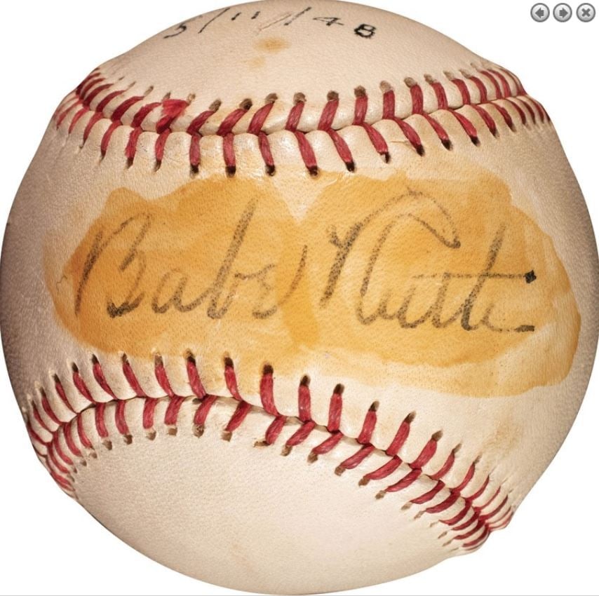 1948 Babe Ruth Single-Signed Baseball PSA/DNA LOA Auto Grade 6 (1 of 7)