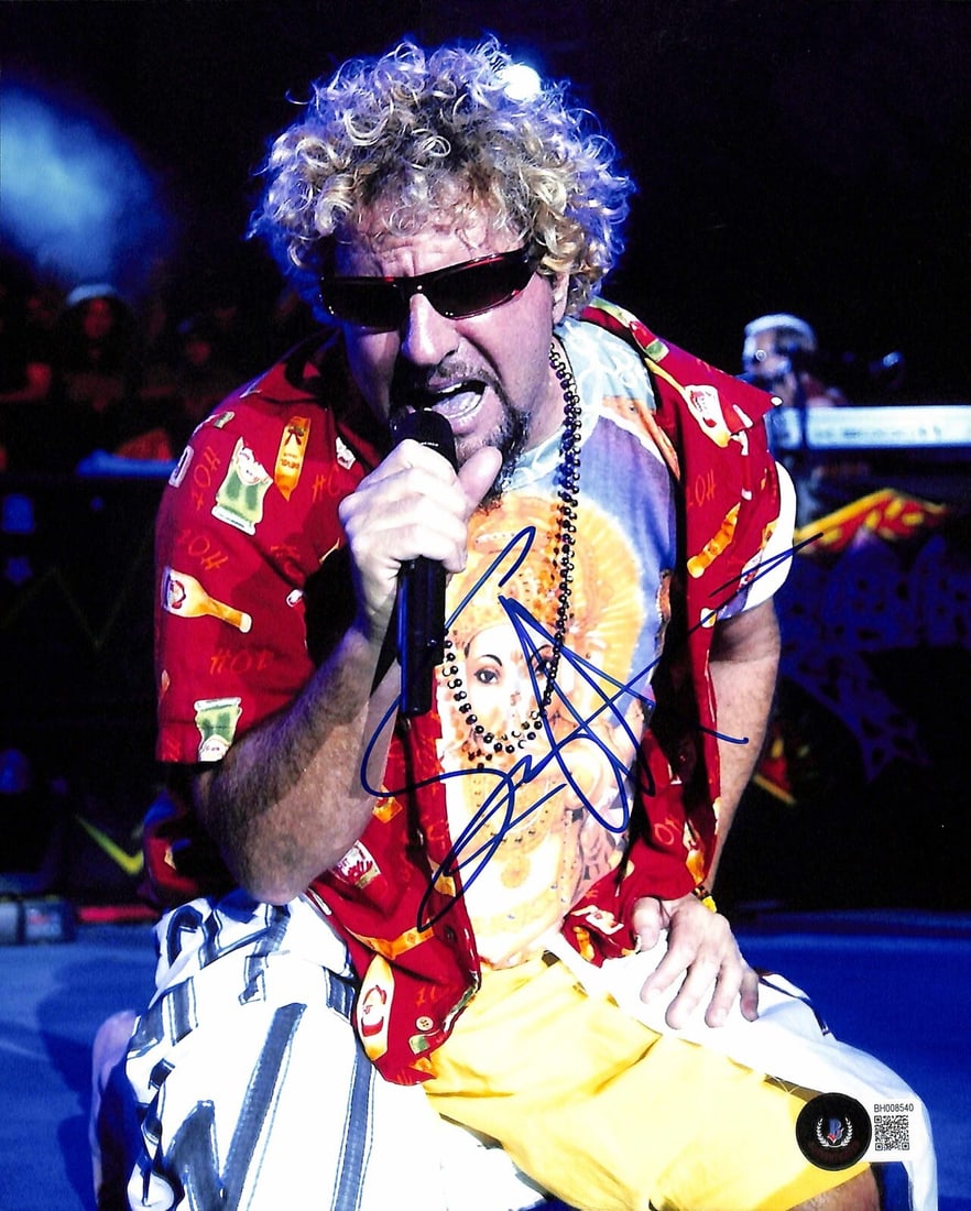 8x10 Photo Signed by Sammy Hagar with Beckett Authentication: 8x10 Photo Signed by Sammy Hagar with Beckett Authentication This is an original 8x10 photograph autographed by Sammy Hagar, the former lead singer of Van Halen. The signature is in blue permanent mar