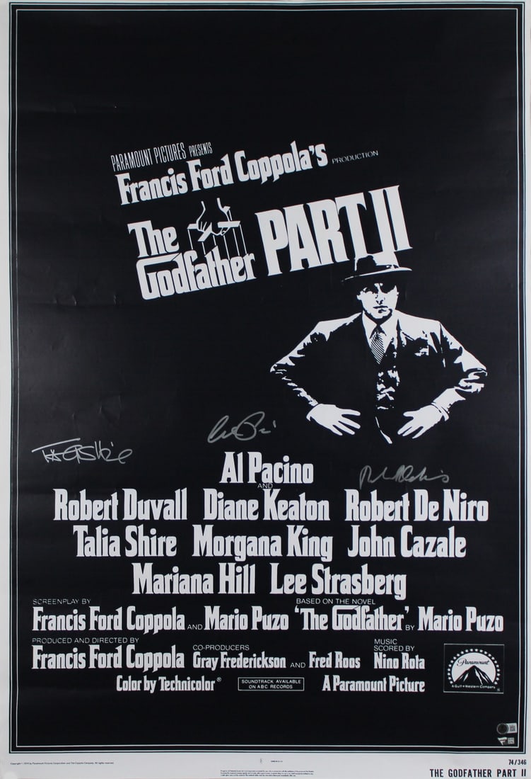 The Godfather Signed 27x40 Poster by Al Pacino Robert DeNiro Talia Shire BAS LOA (1 of 3)