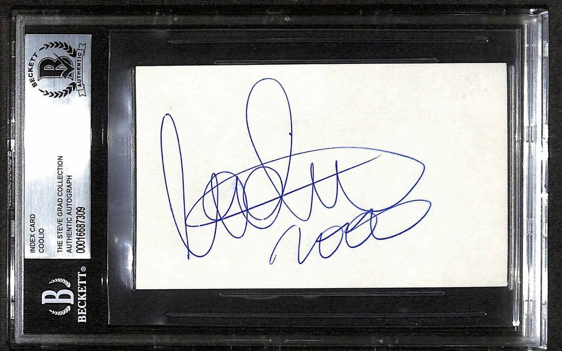Coolio Autographed 3x5 Index Card Beckett Authenticated Slabbed: Coolio Autographed 3x5 Index Card Beckett Authenticated Slabbed This is an original 3x5 index card autographed by rapper Coolio in blue permanent marker. The signature was obtained in person in Hollyw