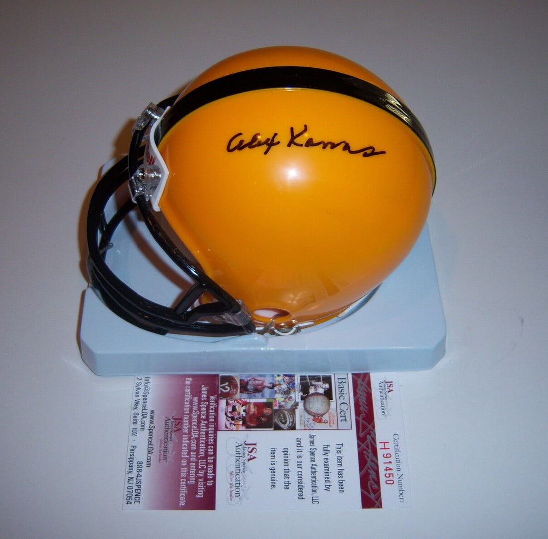 Alex Karras Signed Mini Helmet Detroit Lions Iowa Hawkeyes JSA COA: Alex Karras Signed Mini Helmet Detroit Lions Iowa Hawkeyes JSA COA This signed mini helmet showcases the legacy of football legend Alex Karras, a prominent player for both the Iowa Hawkeyes and the De