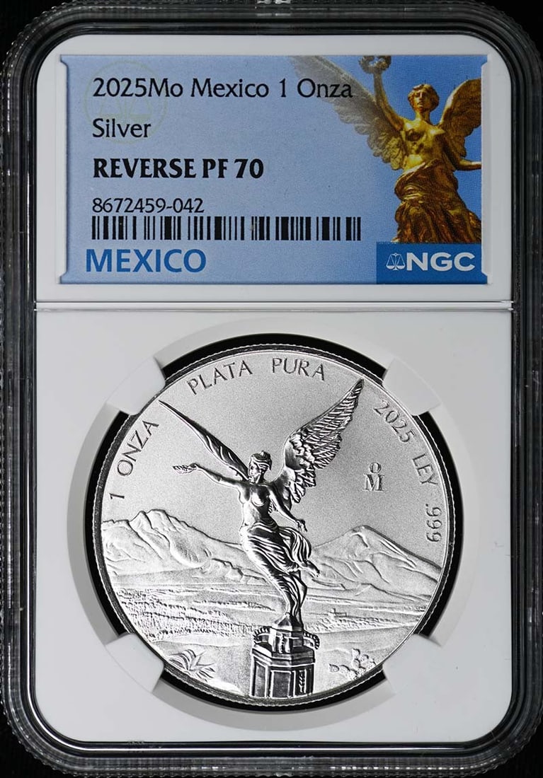 2025 Silver Libertad Reverse Proof NGC PF70 Limited to 1900: 2025 Silver Libertad Reverse Proof NGC PF70 Limited to 1900 This is a 2025 Mo Mexico Onza Silver Libertad coin, graded Reverse Proof 70 (PR70) by NGC. With a mintage of only 1,900, this un-used coin i