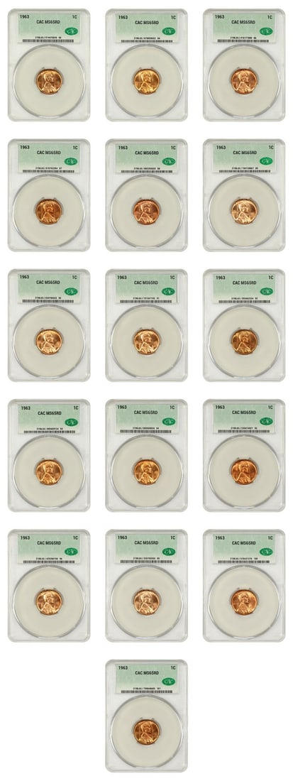 1963 Lincoln Cent 1C MS65RD CACG Lot of 16 Coins (1 of 2)