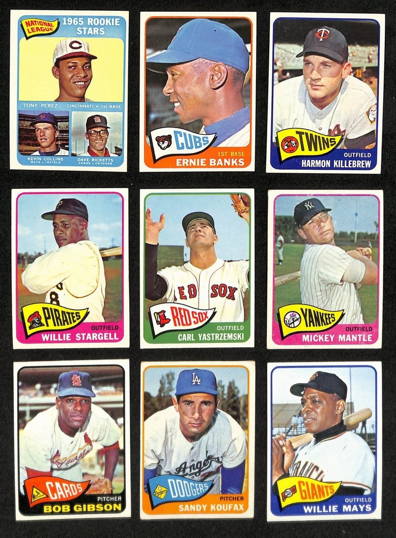 1965 Topps Complete Baseball Card Set 1-598 Mantle Koufax Mays: 1965 Topps Complete Baseball Card Set 1-598 Mantle Koufax Mays This is a complete 1965 Topps Baseball Card set, featuring a total of 598 cards, including iconic players such as Mickey Mantle, Sandy Ko