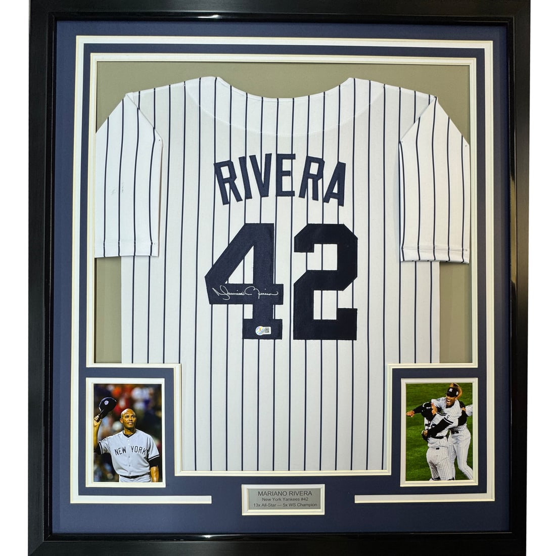 Framed Autographed Mariano Rivera Jersey 35x39 New York Yankees JSA COA: Framed Autographed Mariano Rivera Jersey 35x39 New York Yankees JSA COA Celebrate the legacy of Mariano Rivera with this framed autographed New York Yankees jersey. Measuring 35x39 inches, this stunni