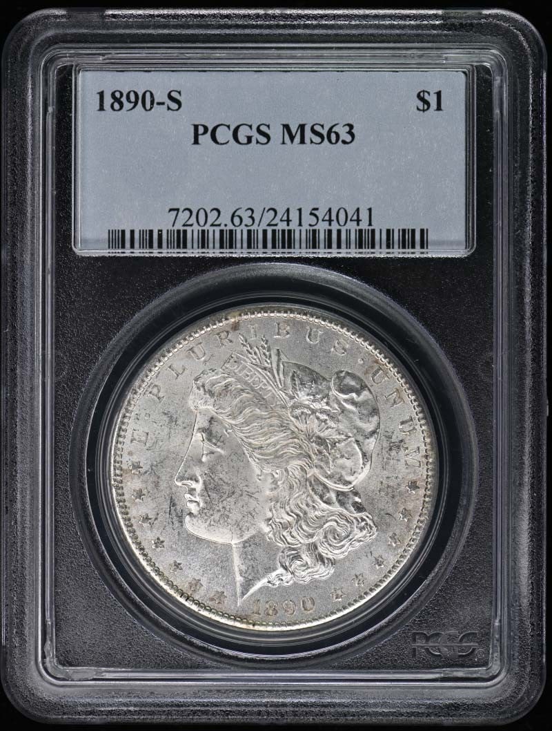 1890-S Morgan Dollar PCGS MS63 Uncirculated San Francisco Coin: 1890-S Morgan Dollar PCGS MS63 Uncirculated San Francisco Coin This 1890-S Morgan Dollar is a remarkable piece, graded MS63 by PCGS, ensuring its high quality and eye appeal. Struck in San Francisco,