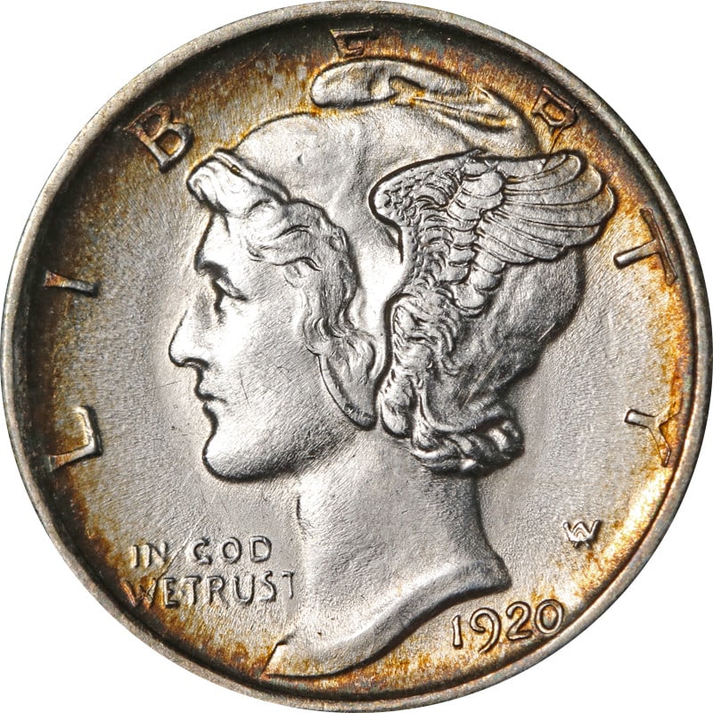 1920-D Mercury Dime Silver Coin Circulated 0.9 Fineness (1 of 2)