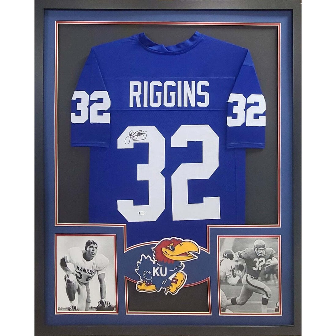 John Riggins Signed Jersey Framed Kansas Jayhawks Beckett Authenticated: John Riggins Signed Jersey Framed Kansas Jayhawks Beckett Authenticated This is an autographed John Riggins framed jersey, showcasing exceptional detail in its framing and logo. Authenticated by Becke