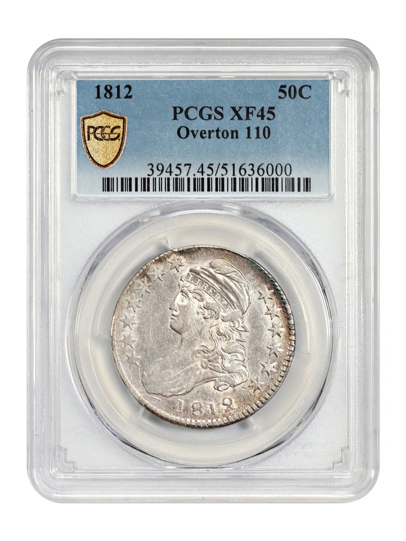 PCGS XF45 O-110 1812 Capped Bust Half Dollar 50C: PCGS XF45 O-110 1812 Capped Bust Half Dollar 50C This 1812 Capped Bust Half Dollar is graded XF45 by PCGS and was minted in Philadelphia. It is a circulated coin from the Capped Bust Half Dollar serie