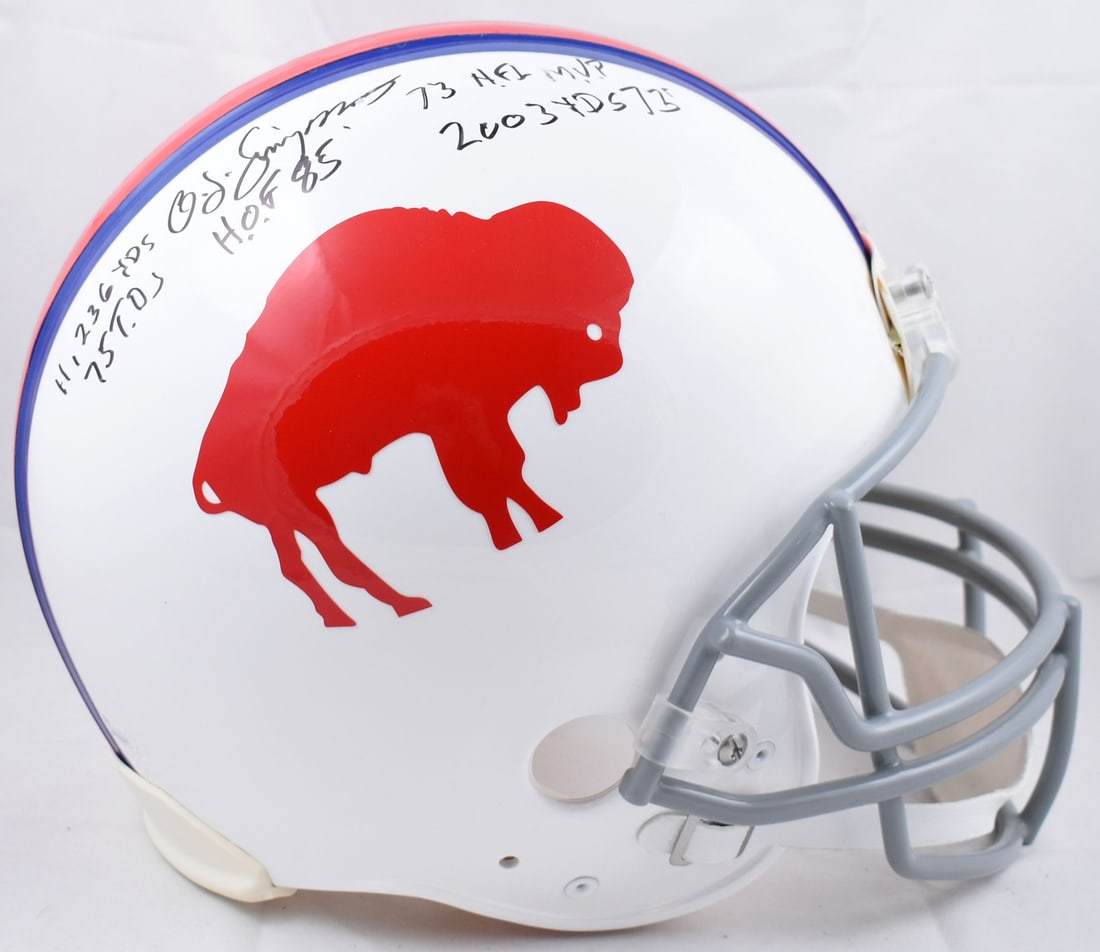 Buffalo Bills Full Size Helmet Signed by O.J. Simpson with 5 Inscriptions JSA Auth (1 of 8)