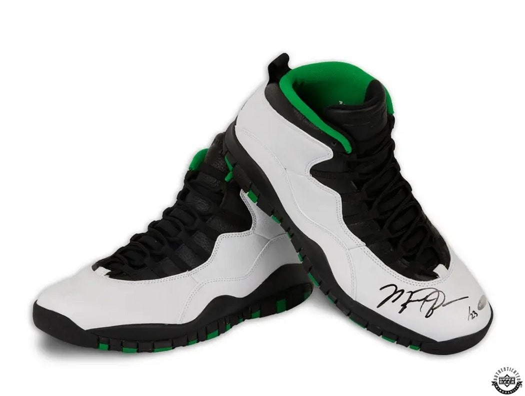 Michael Jordan Autographed Nike Air Jordan 10 Retro Seattle Limited Edition 23: Michael Jordan Autographed Nike Air Jordan 10 Retro Seattle Limited Edition 23 Own a piece of basketball history with these Nike Air Jordan 10 Retro Seattle shoes, personally autographed by the legend