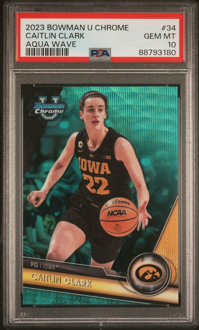 2023 BWM Chrome Caitlin Clark #34 Aqua Wave #/299 PSA 10 Card (1 of 2)