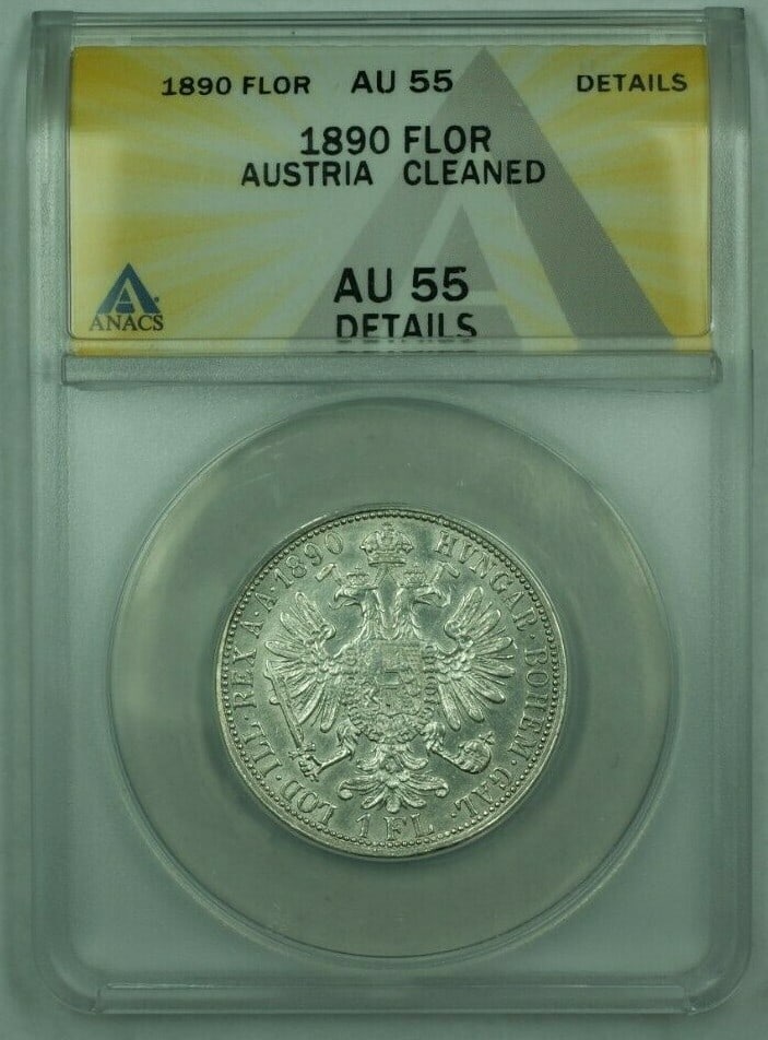 ANACS AU-55 1890 Austria Silver Florin Certified Coin Cleaned (1 of 2)