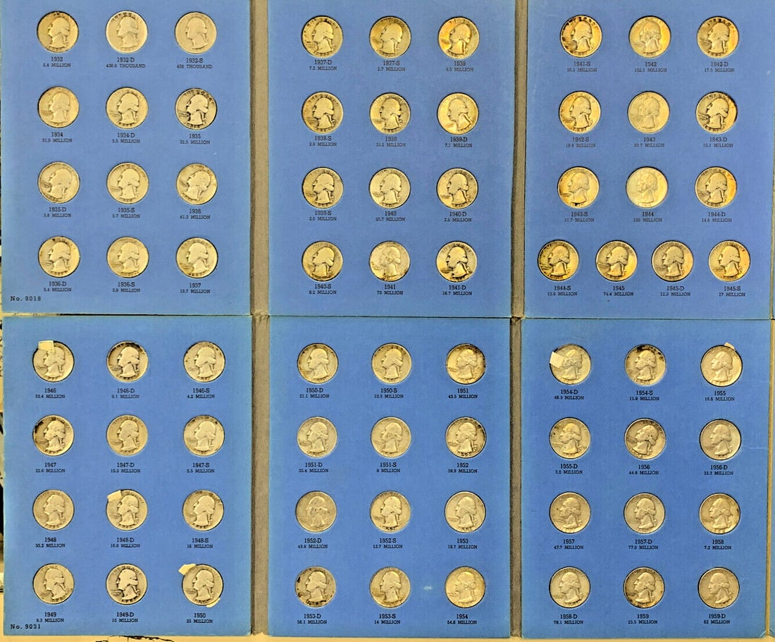 Complete 1932 to 1959 Washington Silver Quarter Set with Two Whitman Folders (1 of 8)