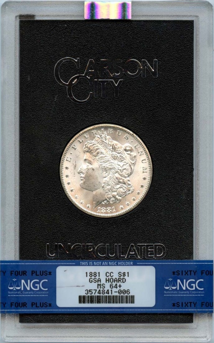 1881-CC Morgan Dollar NGC MS64+ Uncirculated Carson City Coin: 1881-CC Morgan Dollar NGC MS64+ Uncirculated Carson City Coin This 1881-CC Morgan Dollar is a stunning piece certified by NGC with a grade of MS64+. This uncirculated coin was minted in Carson City, o