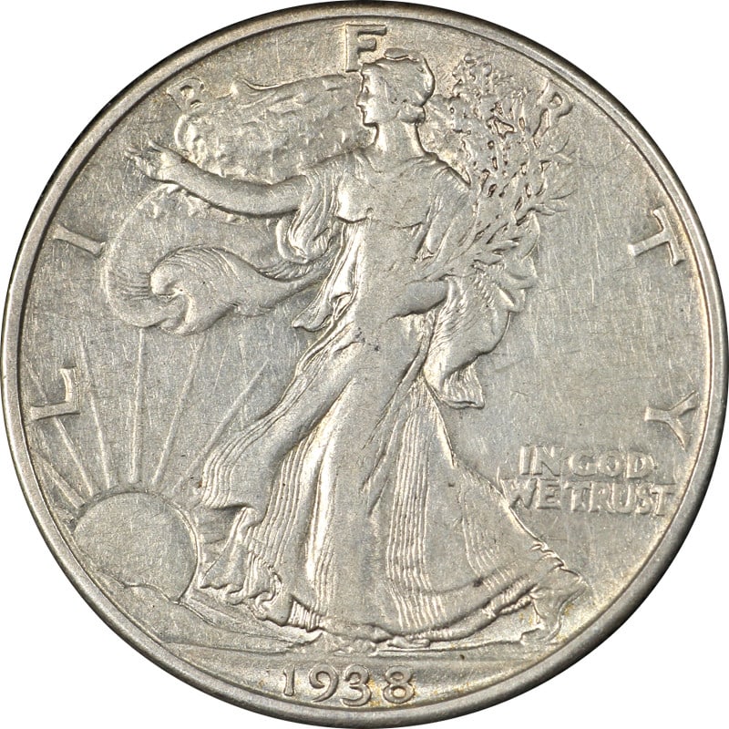 1938-D Walking Liberty Half Silver Coin Choice XF/AU Key Date: 1938-D Walking Liberty Half Silver Coin Choice XF/AU Key Date This stunning 1938-D Walking Liberty Half Dollar showcases exceptional eye appeal and a strong strike, making it a coveted key date for co