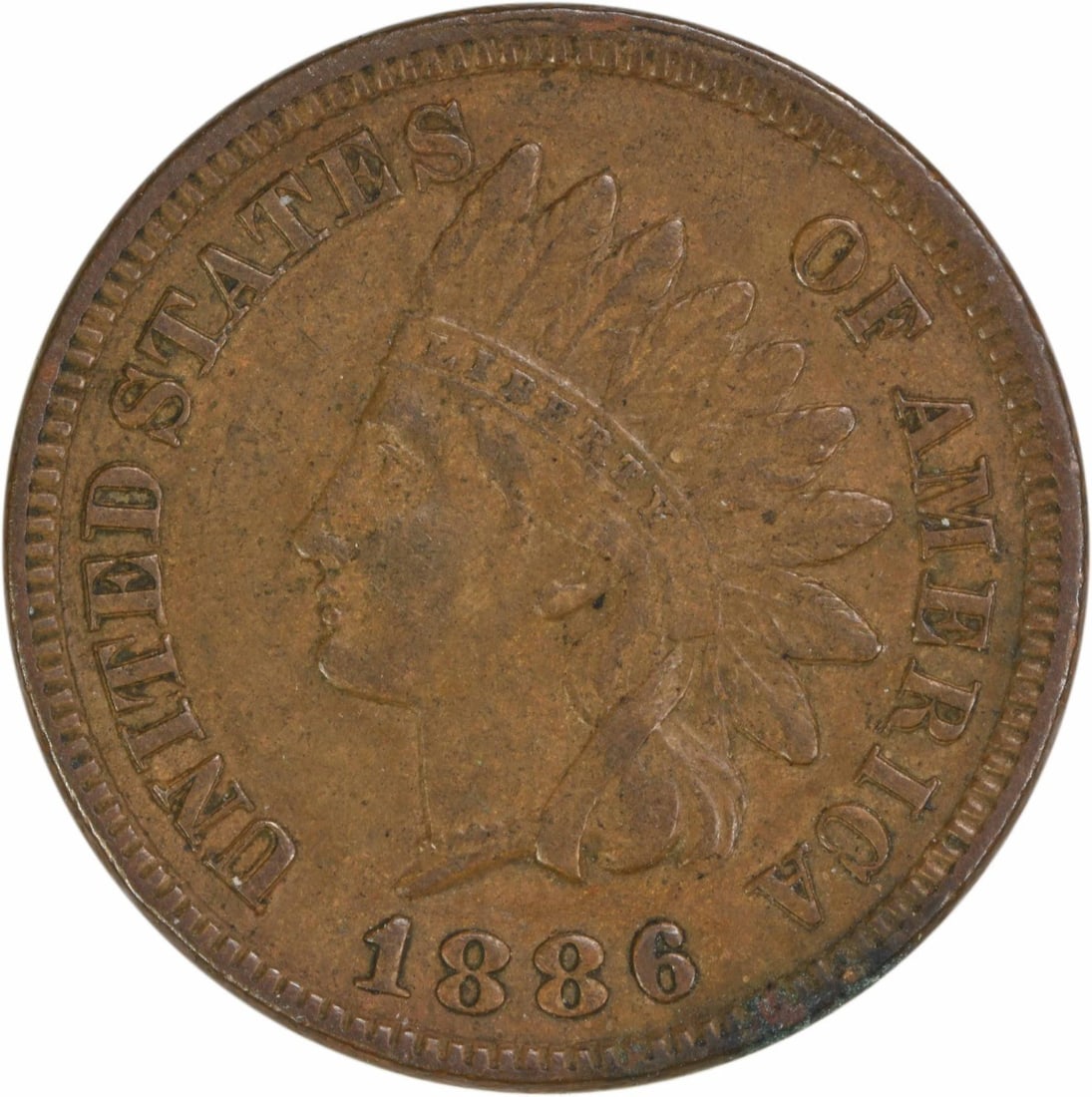 1886 Indian Head Cent EF Uncertified Philadelphia Mint: 1886 Indian Head Cent EF Uncertified Philadelphia Mint This 1886 Indian Cent, a classic piece of American numismatics, features the renowned Indian Head design by James Barton Longacre. It showcases a