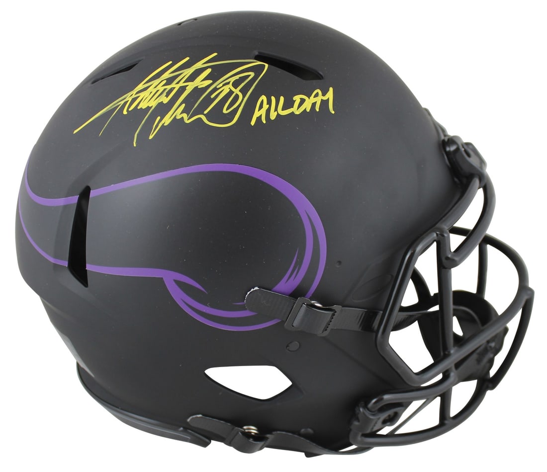 Adrian Peterson Signed Vikings Eclipse Full Size Helmet All Day Beckett Authenticated: Adrian Peterson Signed Vikings Eclipse Full Size Helmet All Day Beckett Authenticated This authentic full-size Speed Proline helmet is a must-have collectible for fans of Adrian Peterson and the Minne