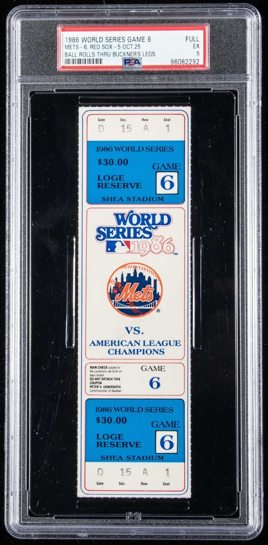 1986 World Series Game 6 Full Ticket Mets vs Red Sox PSA 5 (1 of 2)