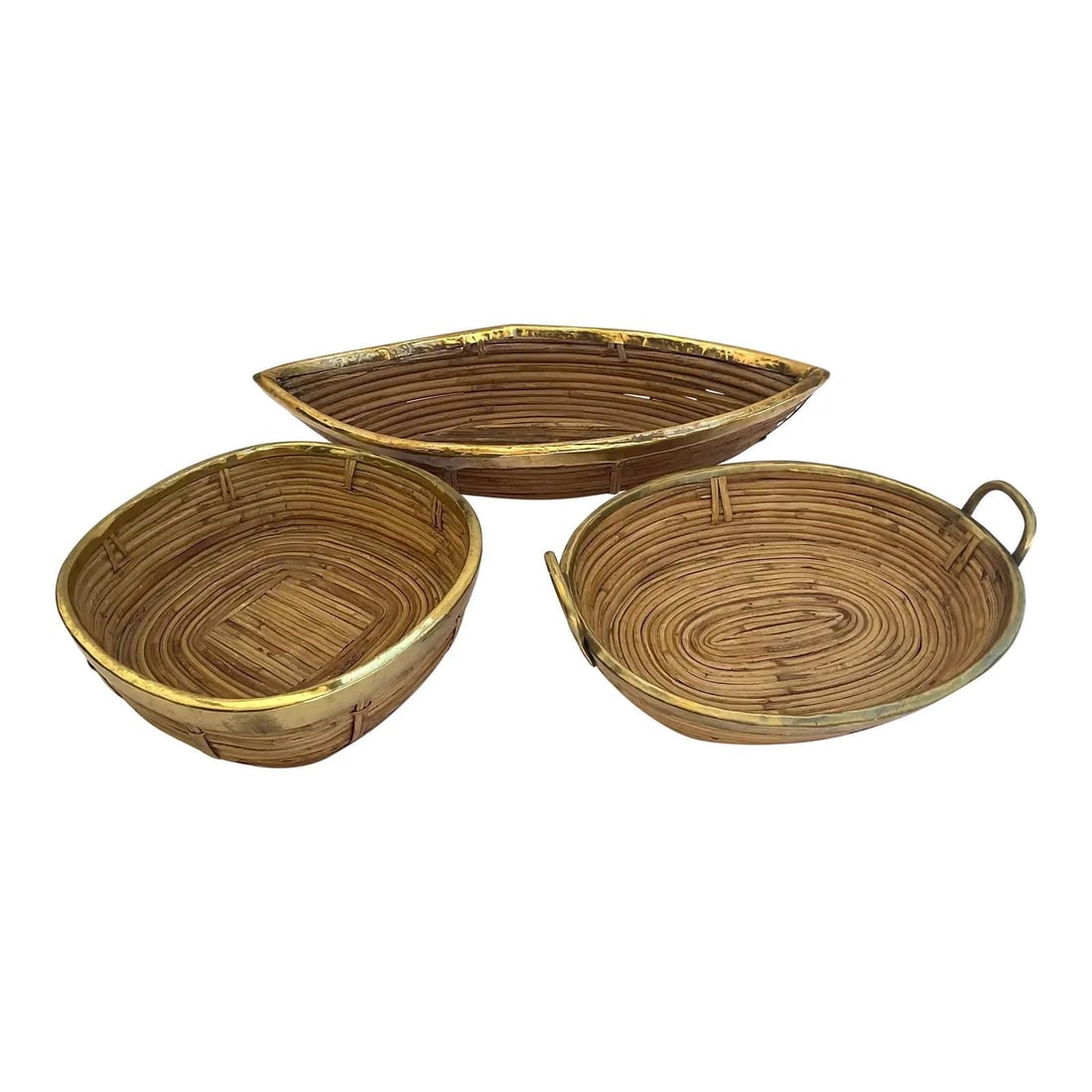 1970s Italian Brass and Bamboo Baskets Set of 3 (1 of 10)