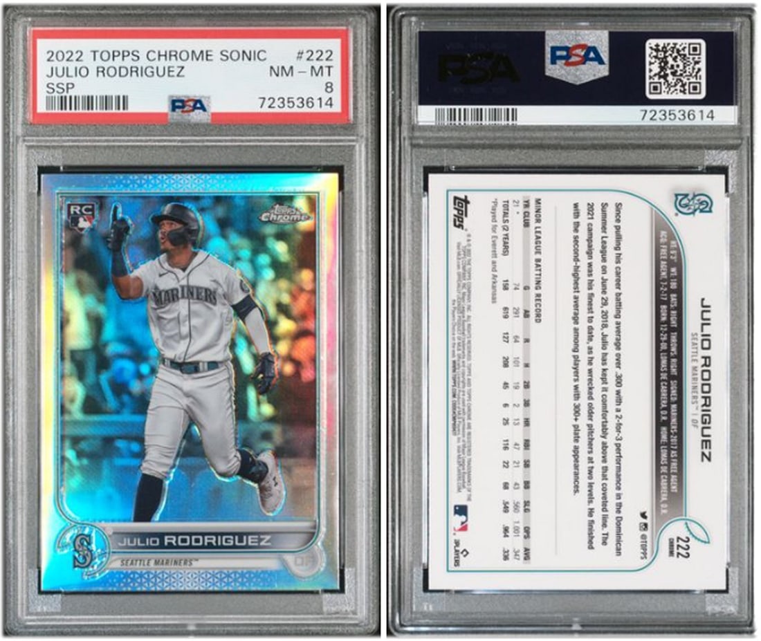Julio Rodriguez 2022 Topps Chrome SONIC SSP #222 PSA 8 Baseball Card (1 of 1)