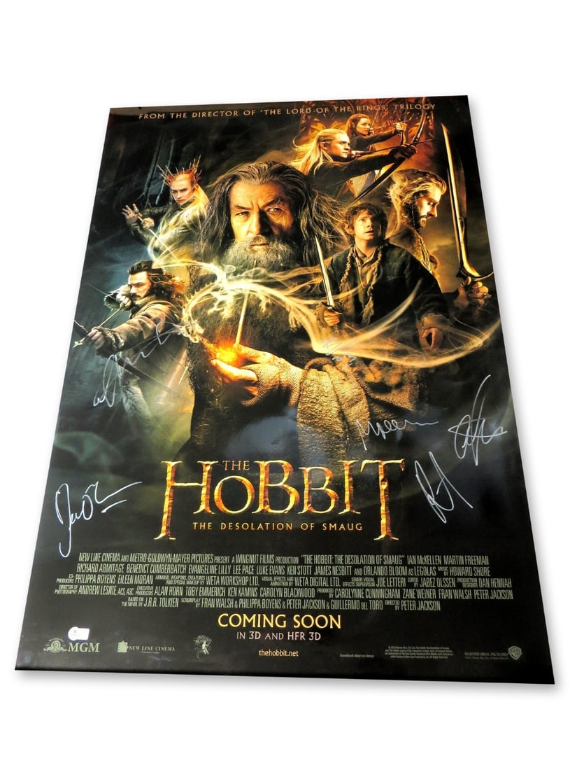 The Hobbit Autographed Poster 27X40 Beckett Authenticated Lilly Freeman Cumberbatch Evans +3 (1 of 2)
