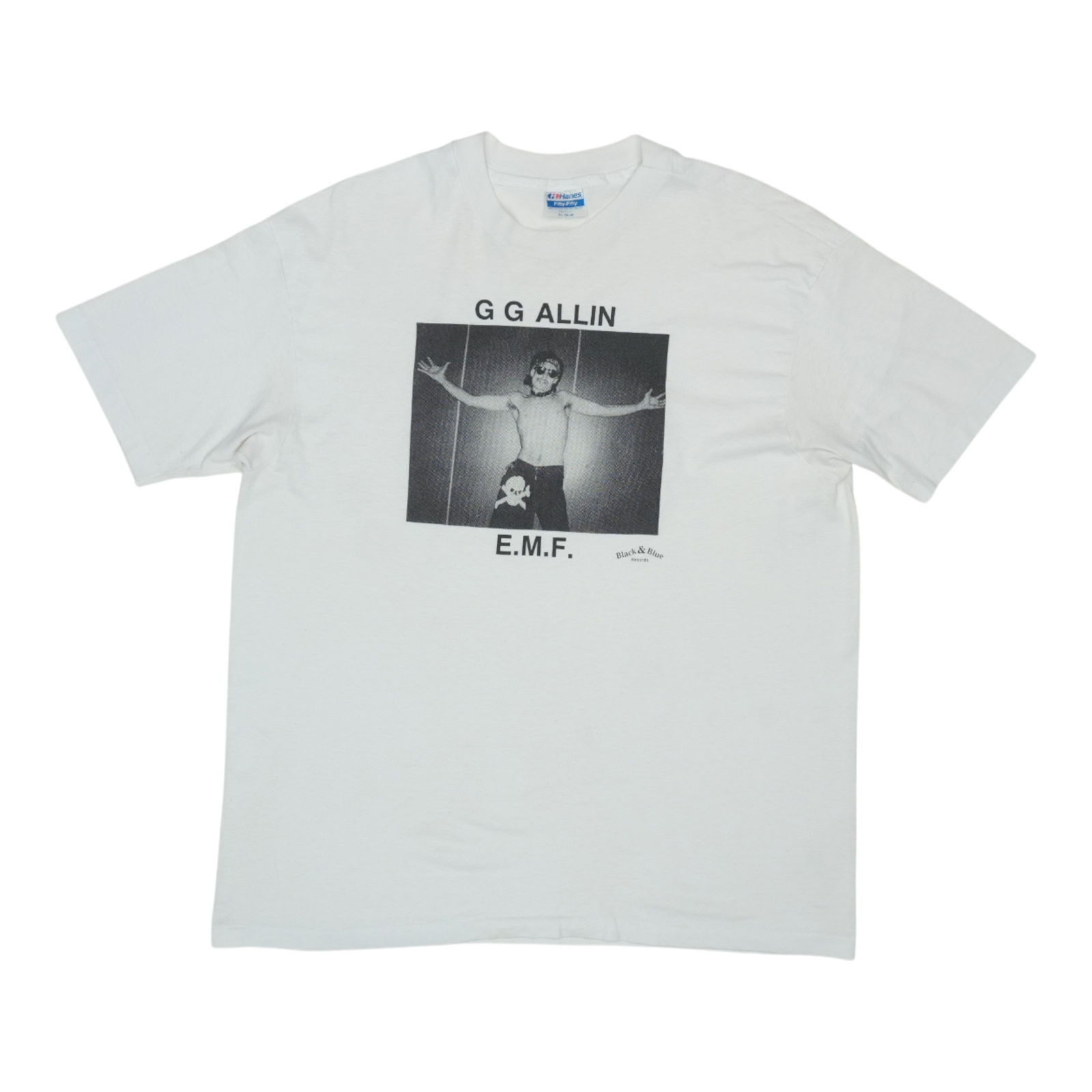 Vintage 1988 Promo Shirt EMF Black and Blue Records G G Allin: Vintage 1988 Promo Shirt EMF Black and Blue Records G G Allin This is an original vintage 1988 G G Allin EMF Black & Blue Records promotional shirt. The shirt is not a modern reproduction and features