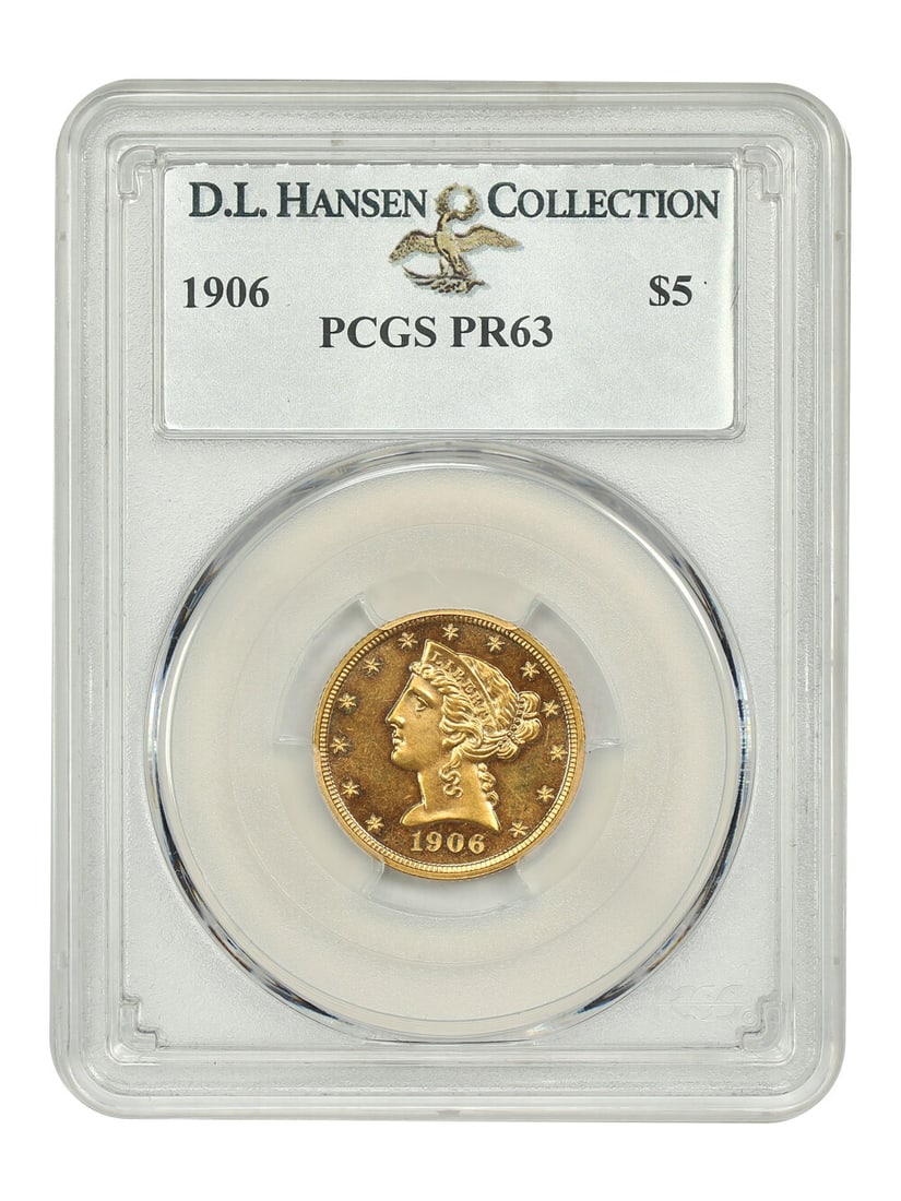 1906 Liberty Head $5 Gold Coin PCGS PR63 Limited 85 Pieces: 1906 Liberty Head $5 Gold Coin PCGS PR63 Limited 85 Pieces This stunning 1906 Liberty Head $5 coin is certified by PCGS with a grade of PR63, denoting its uncirculated condition. Minted in Philadelphi
