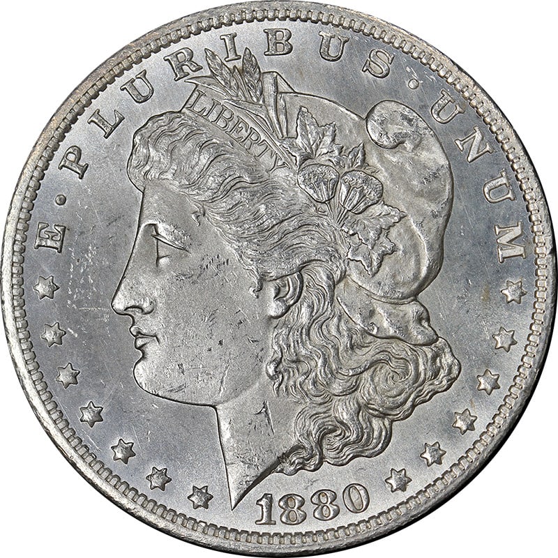 1880-CC Morgan Silver Dollar Choice BU+ Key Date Superb Luster: 1880-CC Morgan Silver Dollar Choice BU+ Key Date Superb Luster This stunning 1880-CC Rev 78 Morgan Silver Dollar is a key date coin known for its superb eye appeal. It features fantastic luster, a str