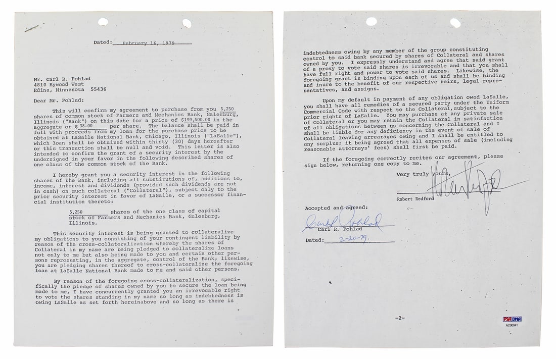 Robert Redford The Natural Signed 2 Page Contract PSA Certified 8.5x11 (1 of 7)