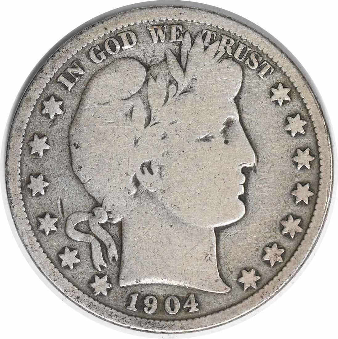 1904-S Barber Half Dollar 90% Silver VG Circulated Coin (1 of 2)