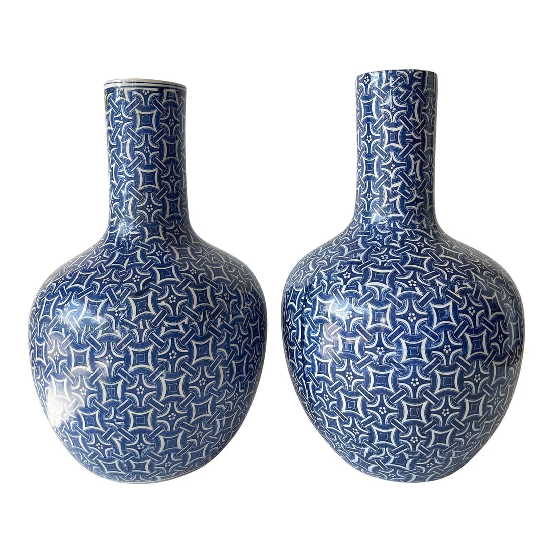 Set of Two Antique Chinese Blue and White Porcelain Long Neck Vases (1 of 8)