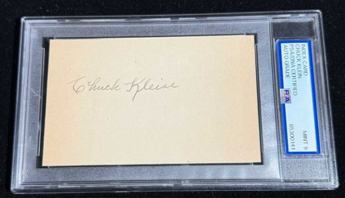 Chuck Klein HOF Autographed Index Card PSA/DNA Mint 9 (1 of 1)